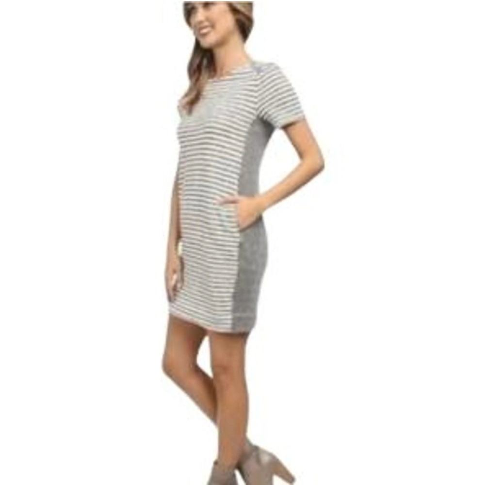 Splendid Womens Small Striped Short Sleeve T-Shirt Dress Black White Textured